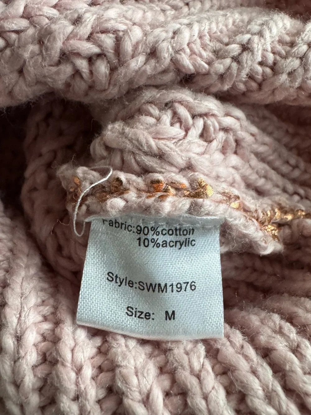 Elan Rose Pink Metallic Distressed Sweater